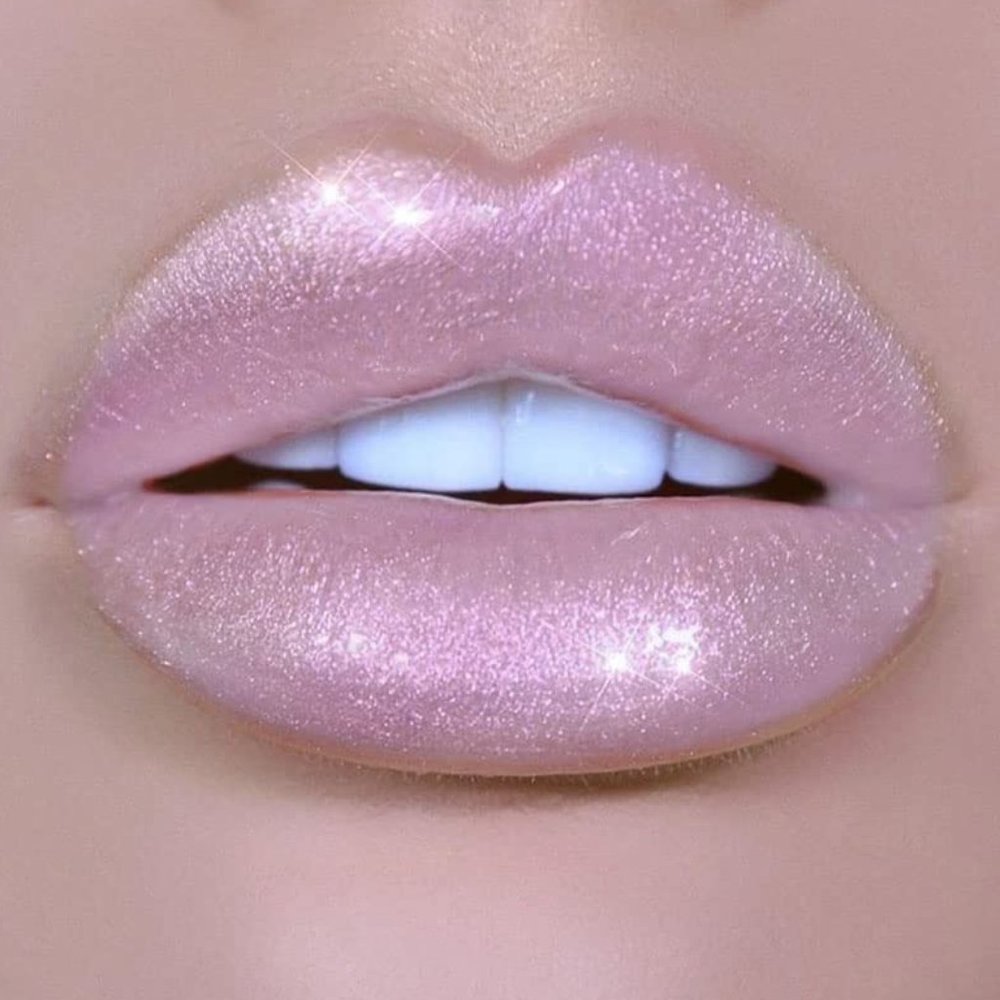 glittery pink lipstick